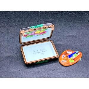 Authentic Limoges Artist Suitcase Trinket Box Palette Insert Hand Painted France